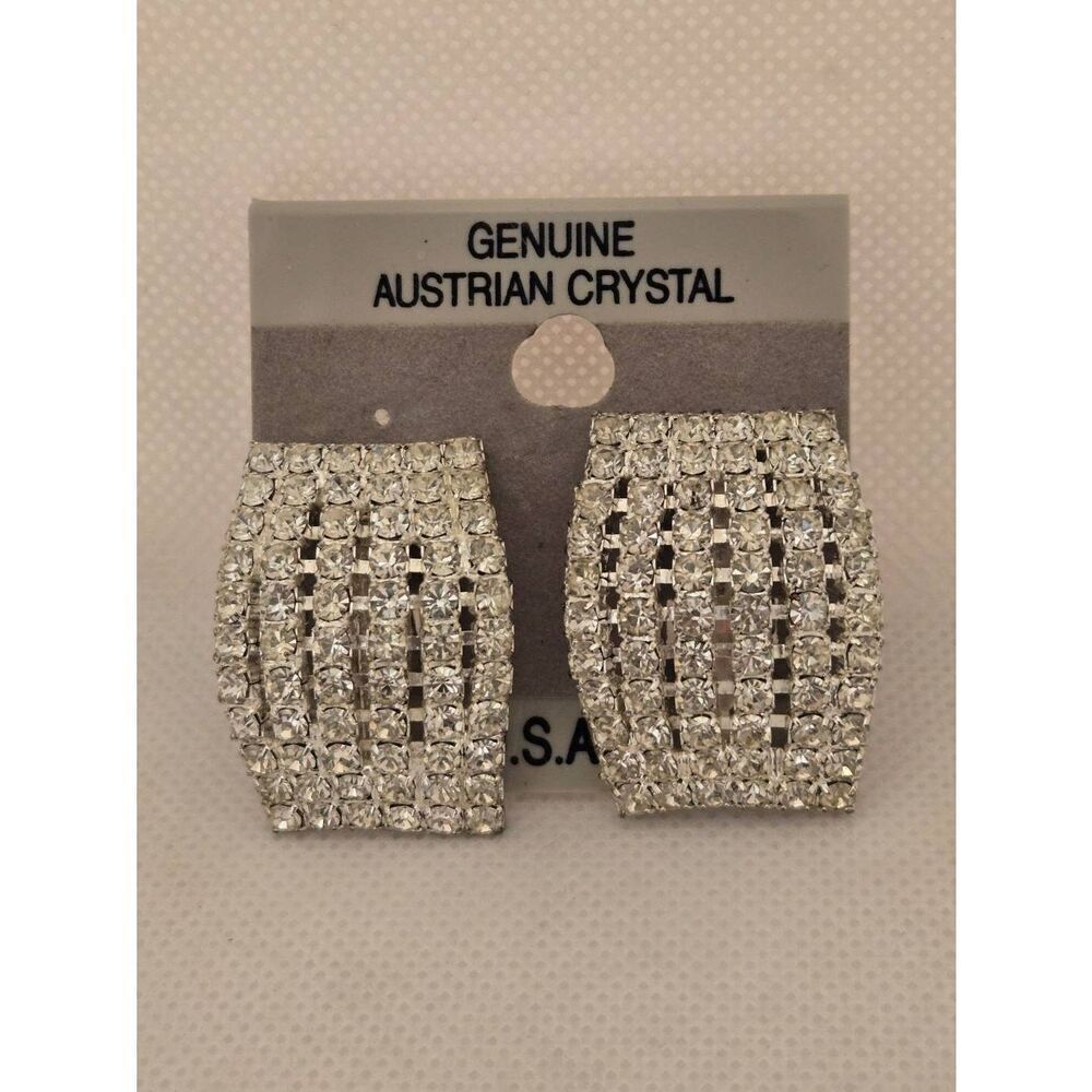 Vintage Austrian Crystal Clip On Earrings